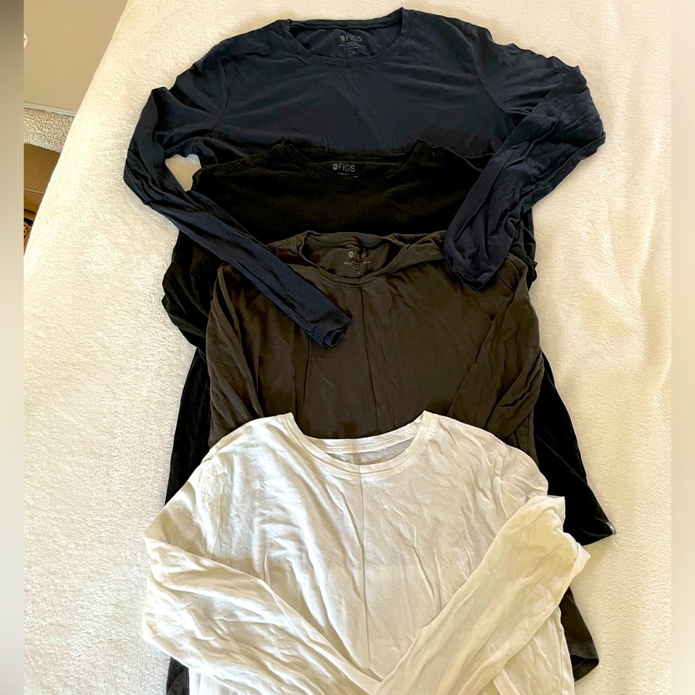 Figs super soft under shirts, size S, long sleeve. Gray, blue, white and black.